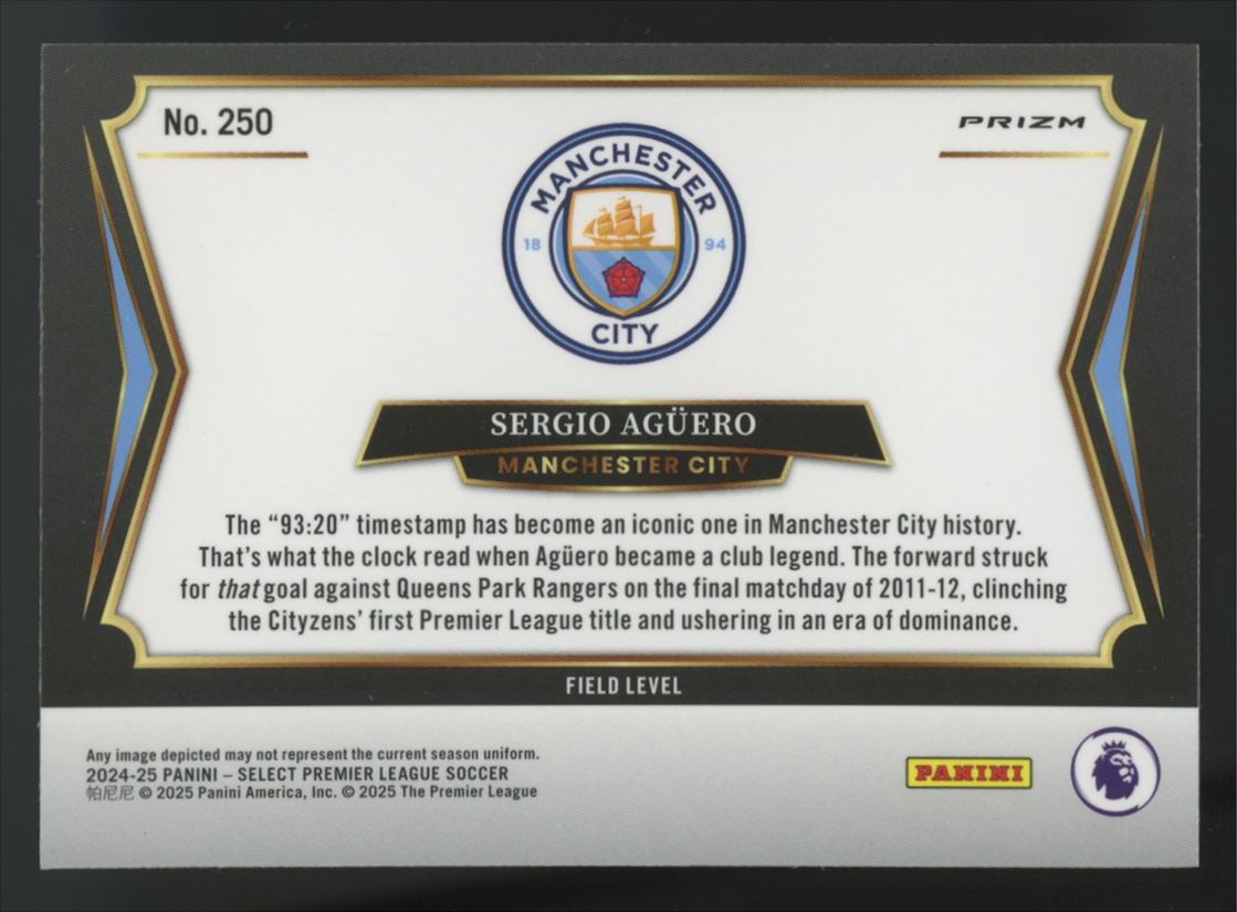 2024-25 Select Premier Sergio Aguero Field Level Zebra Prizm SSP #250