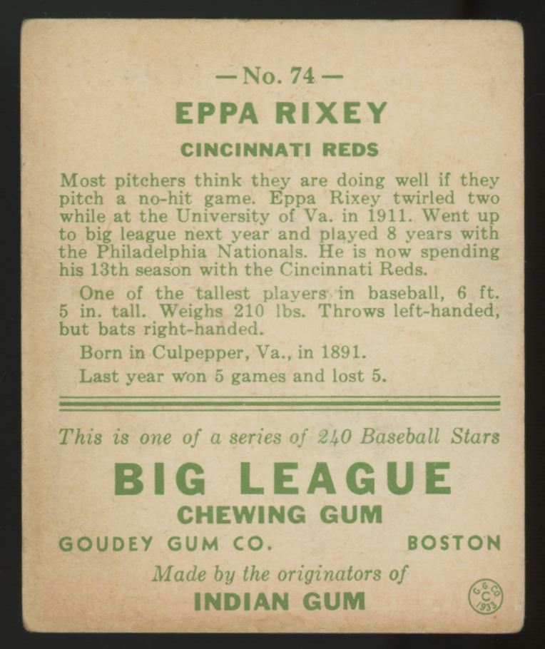 1933 Goudey Eppa Rixey #74 VG