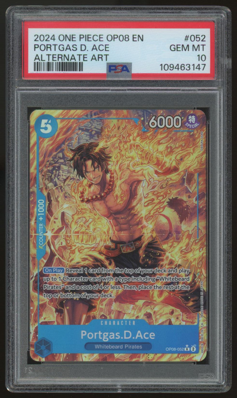 2024 One Piece Portgas D. Ace OP08 Alt Art #052 PSA 10