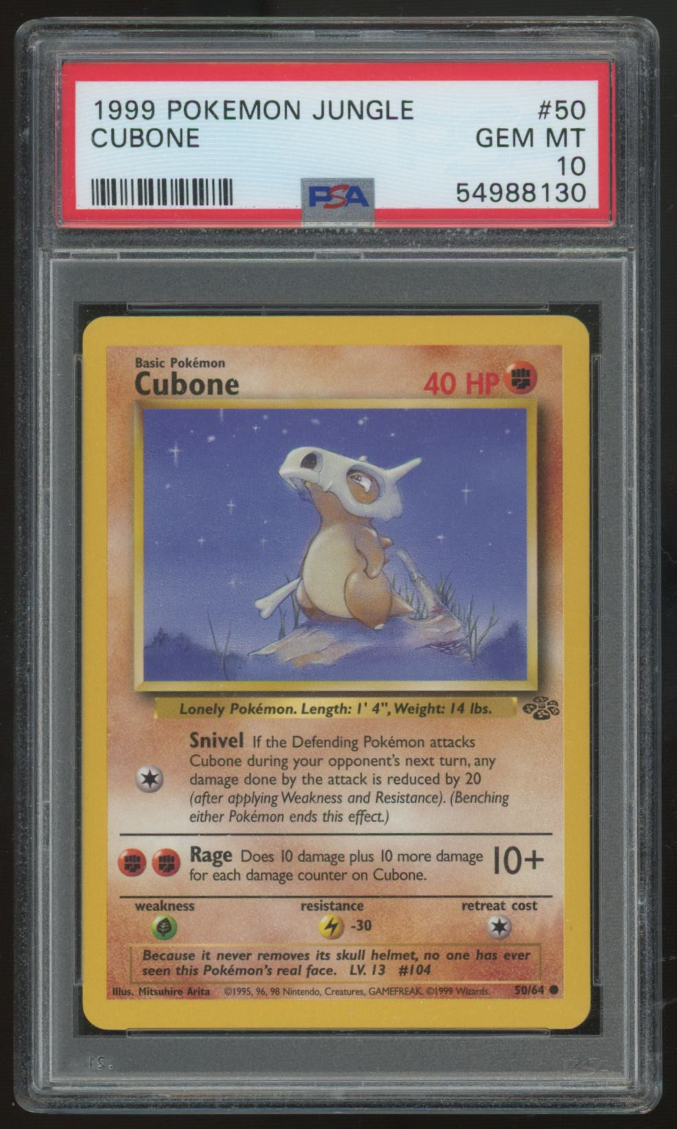 1999 Pokemon Cubone Jungle Unlimited #50 PSA 10