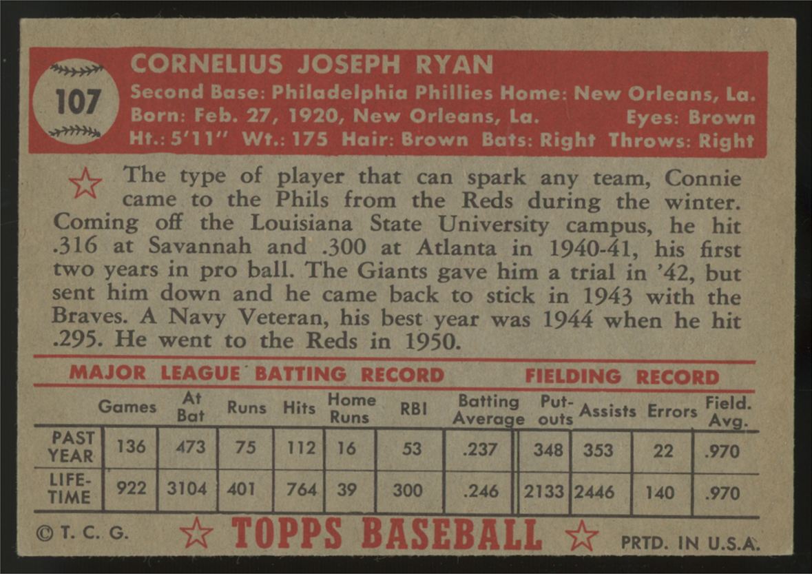 1952 Topps Connie Ryan #107 VG/EX