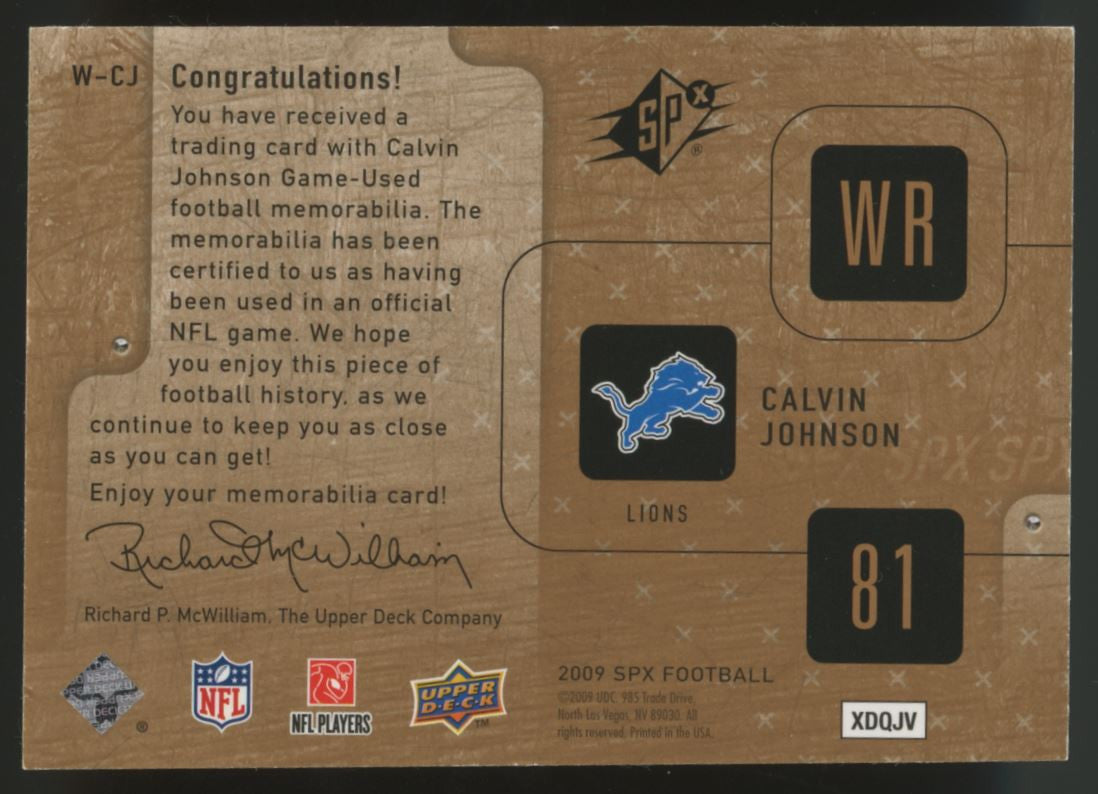 2009 SPX Calvin Johnson Winning Materials Dual Patch /99 #W-CJ