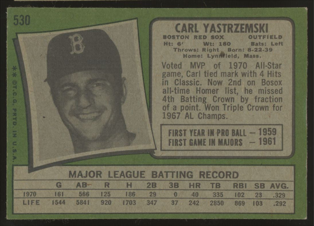 1971 Topps Carl Yastrzemski #530 EX+ "B"