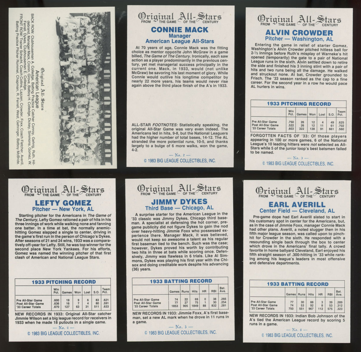 1983 Big League Collectibles Original All Stars Baseball Complete Set (40/40)