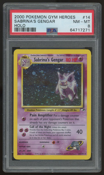 2000 Pokemon Sabrina's Gengar Gym Heroes Holo #14 PSA 8