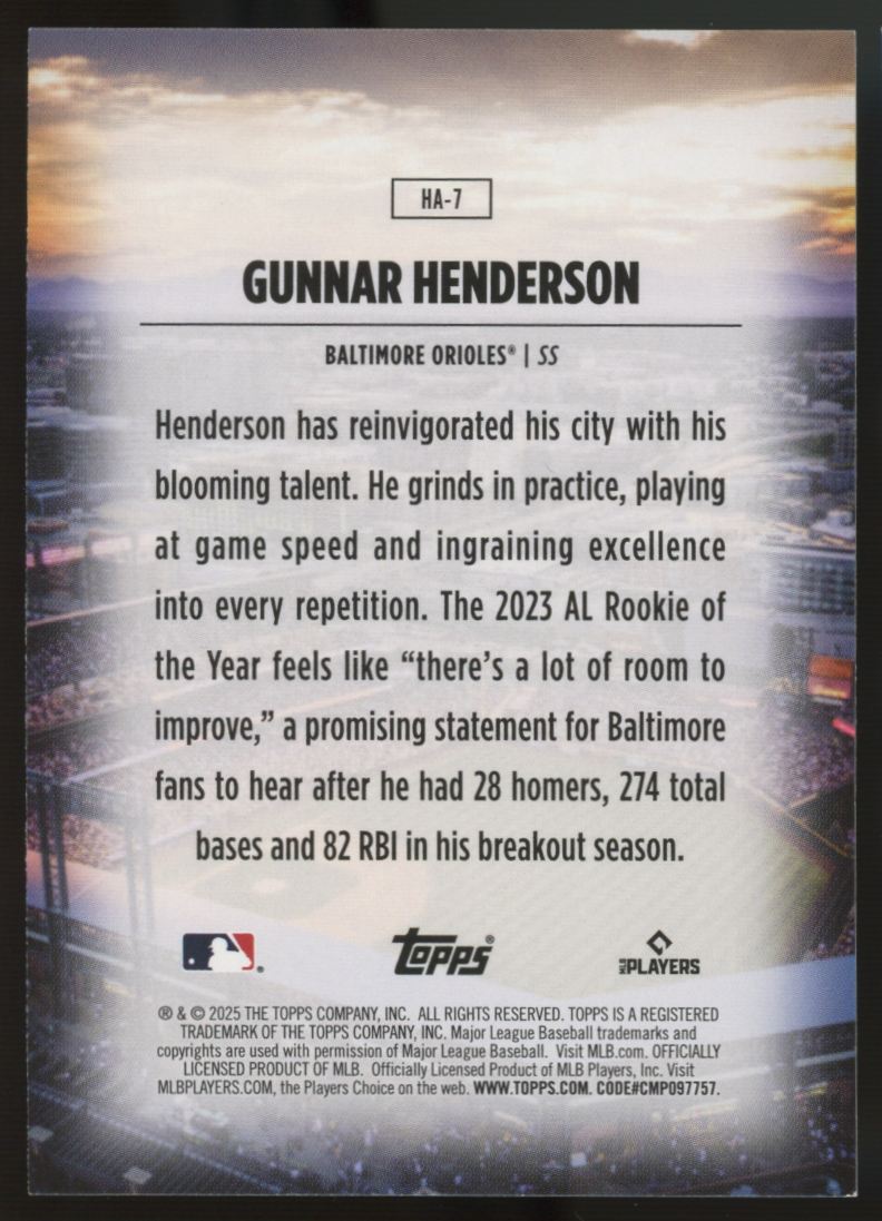 2025 Topps Gunnar Henderson Home Field Advantage SP #HA-7