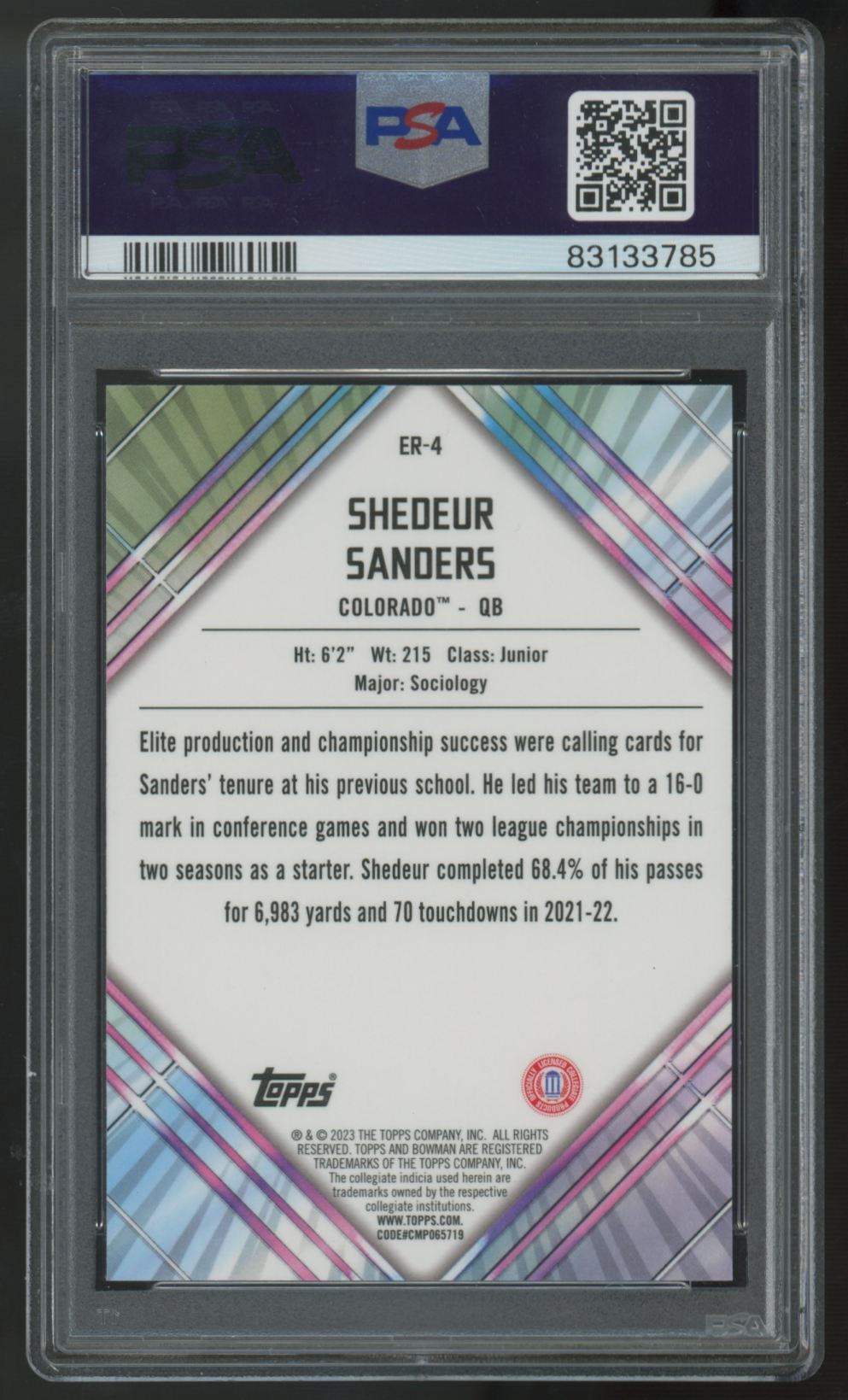 2023 Bowman Chrome U Shedeur Sanders Unexpected Delights Early Risers PSA 10