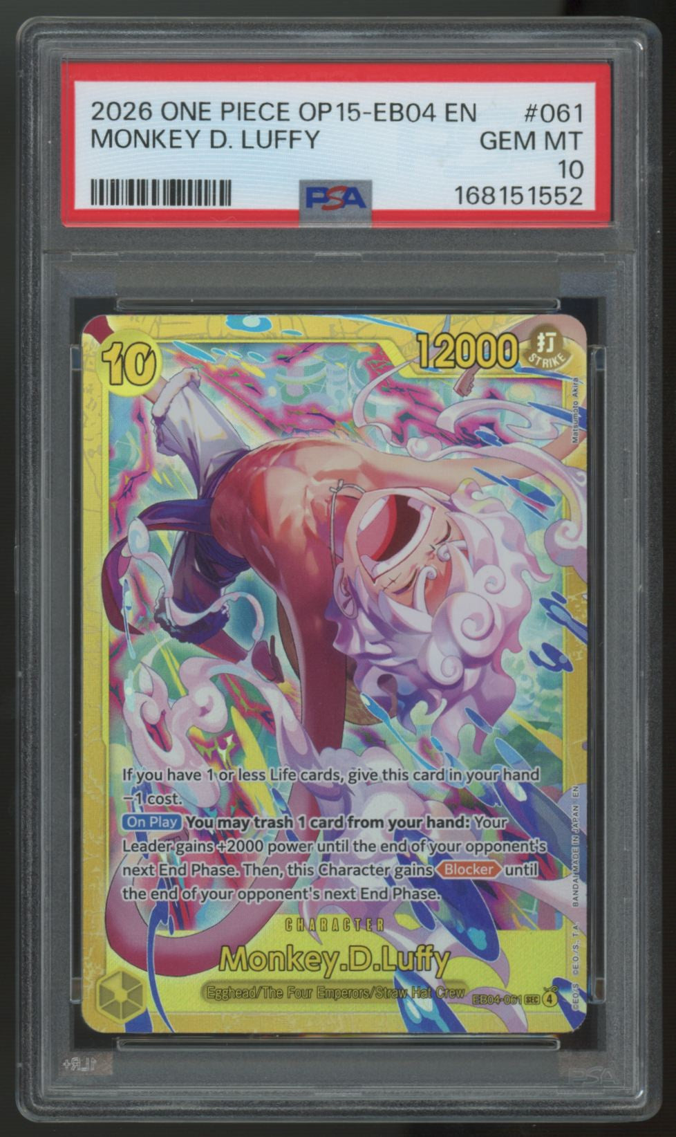 2026 One Piece Monkey D Luffy OP15-EB04 Secret Rare #61 PSA 10