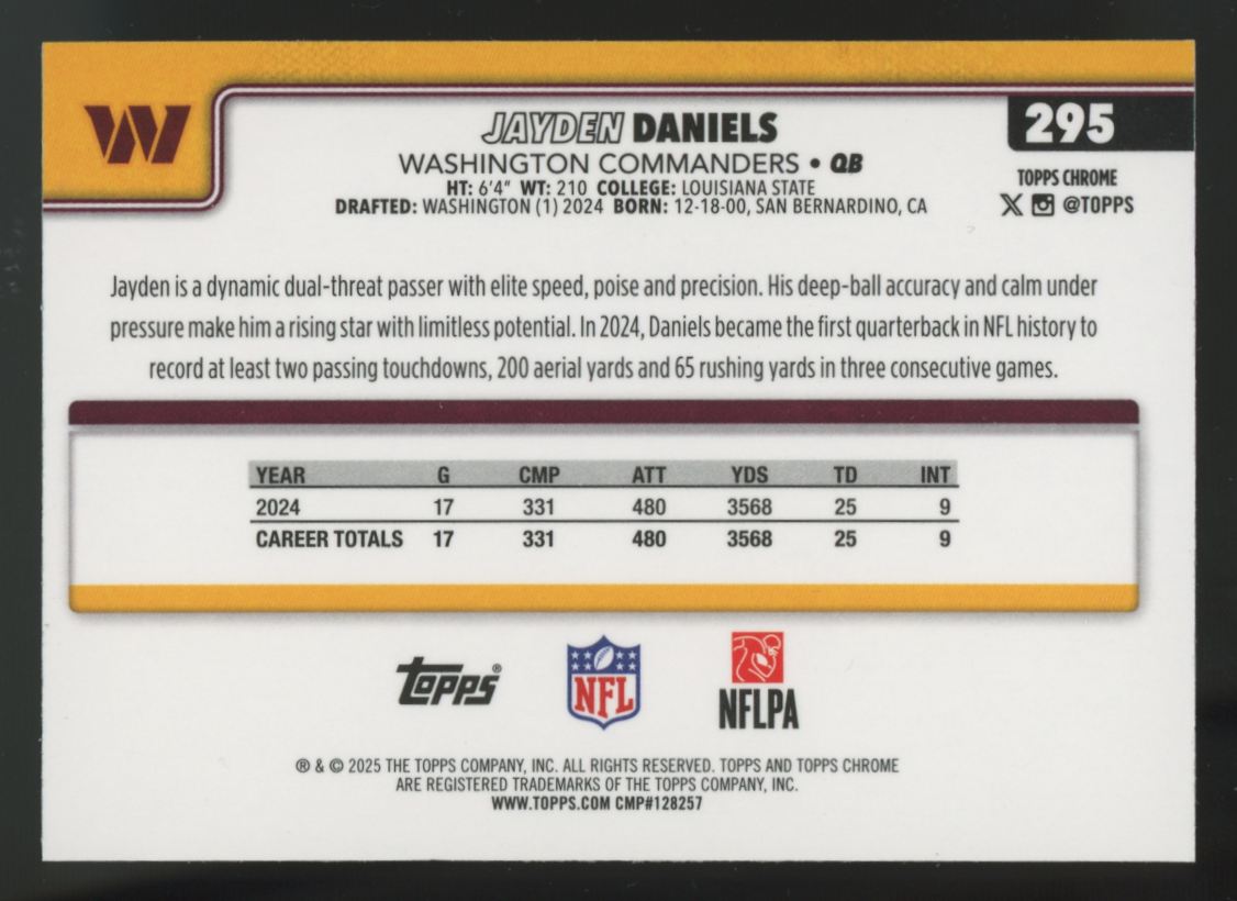 2025 Topps Chrome Jayden Daniels Neon Pulse Refractor #295