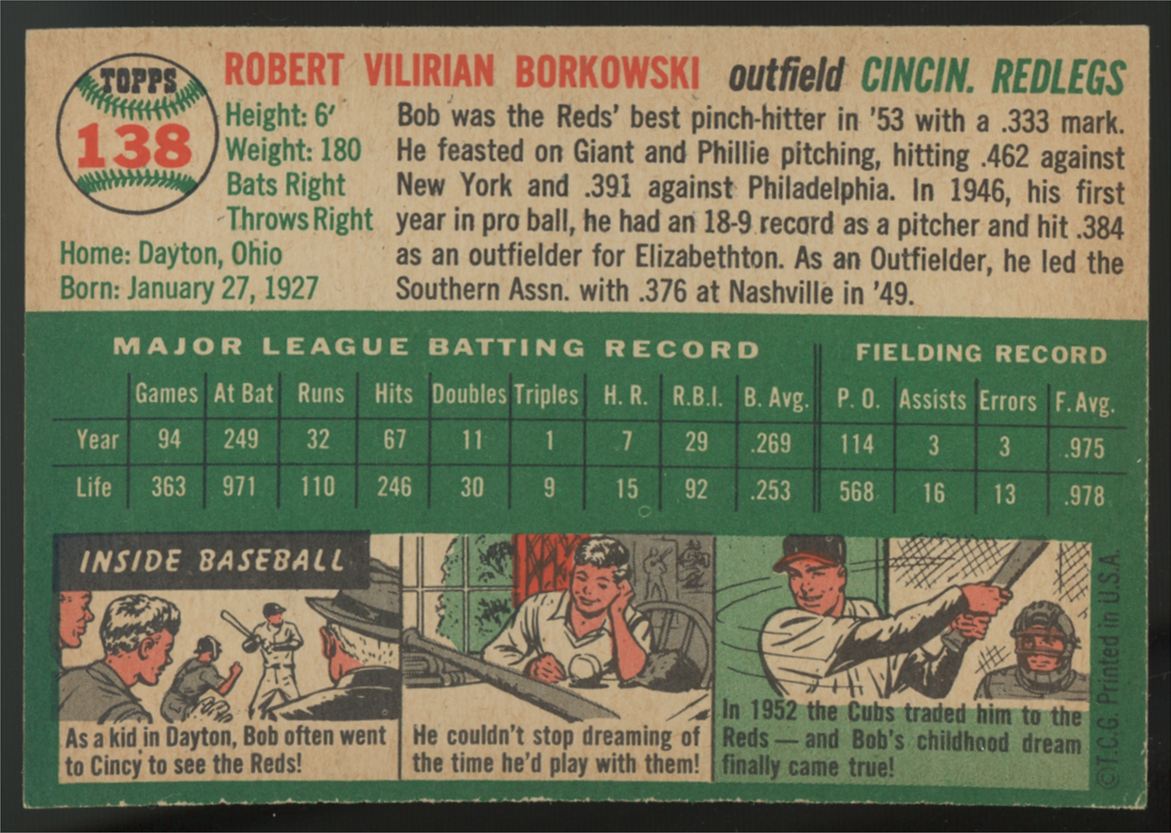 1954 Topps Bob Borkowski #138 NM