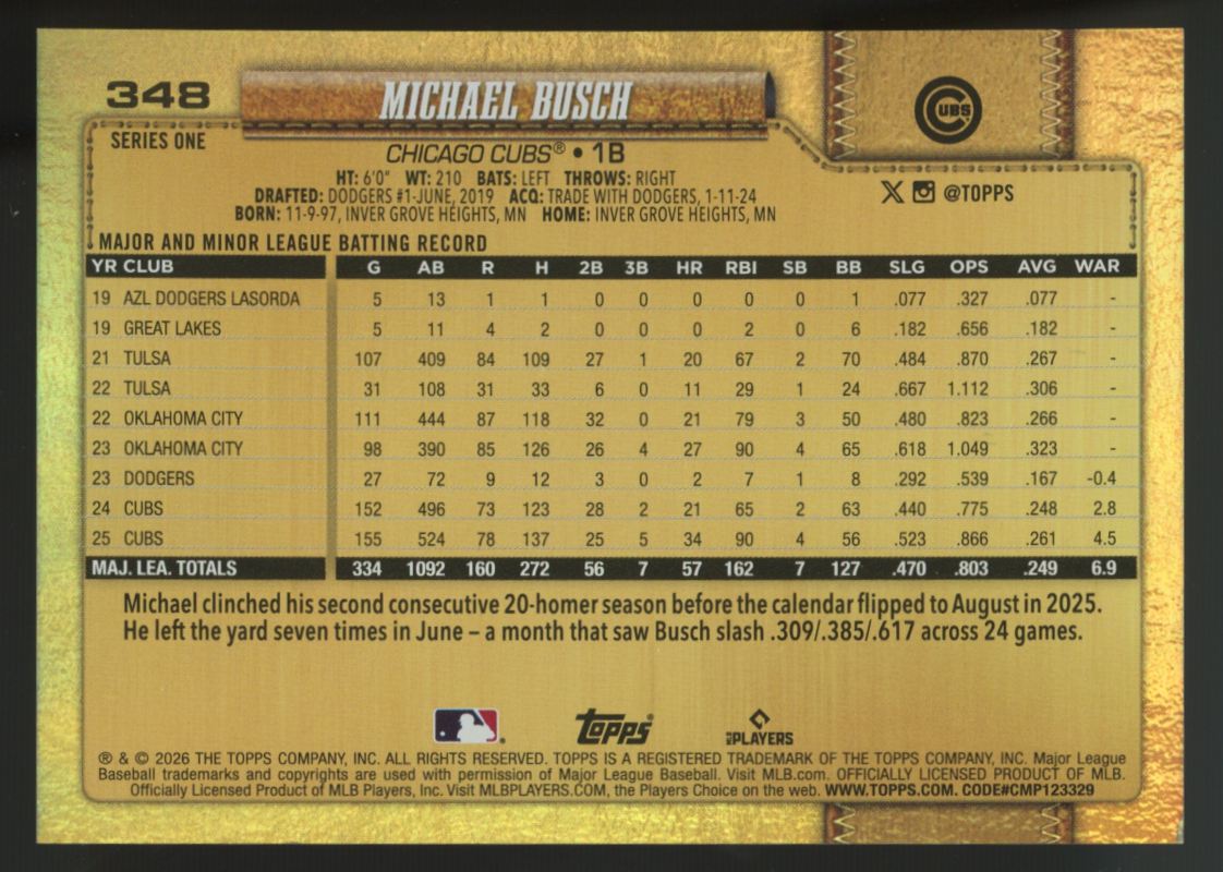 2026 Topps Series One Michael Bush Golden Mirror SSP #348