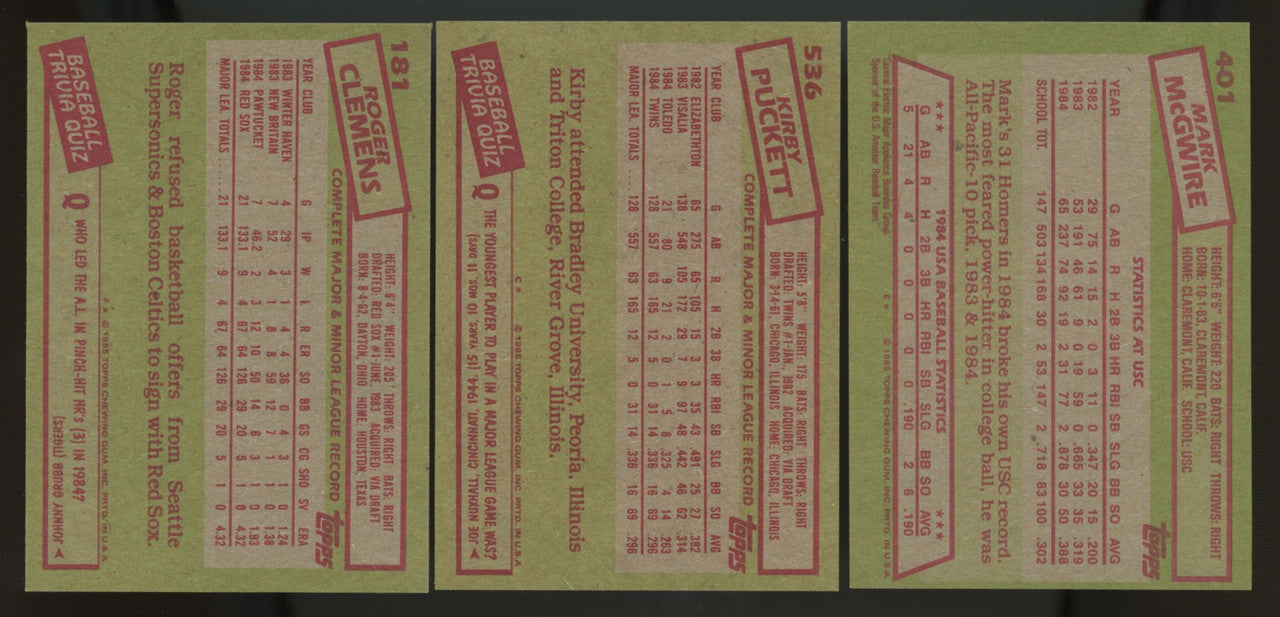 1985 Topps Baseball Complete Set (792) NM-MT Clemens Puckett McGwire RC