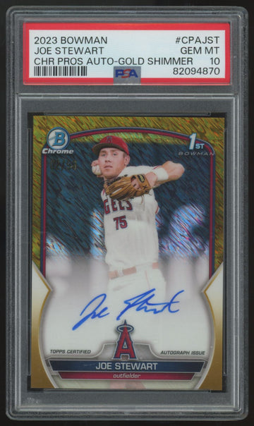 2023 Bowman Joe Stewart 1st Chrome Prospect Gold Shimmer Auto /50 PSA 10