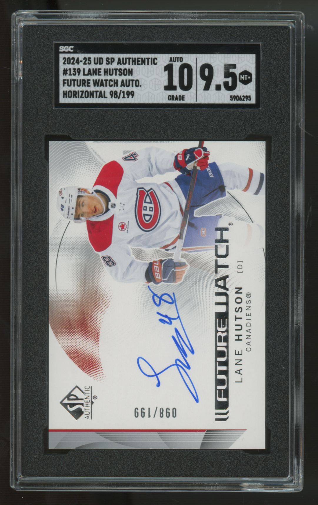 2024-25 UD SP Authentic Lane Hutson RC Future Watch Auto /199 #139 SGC 9.5 10