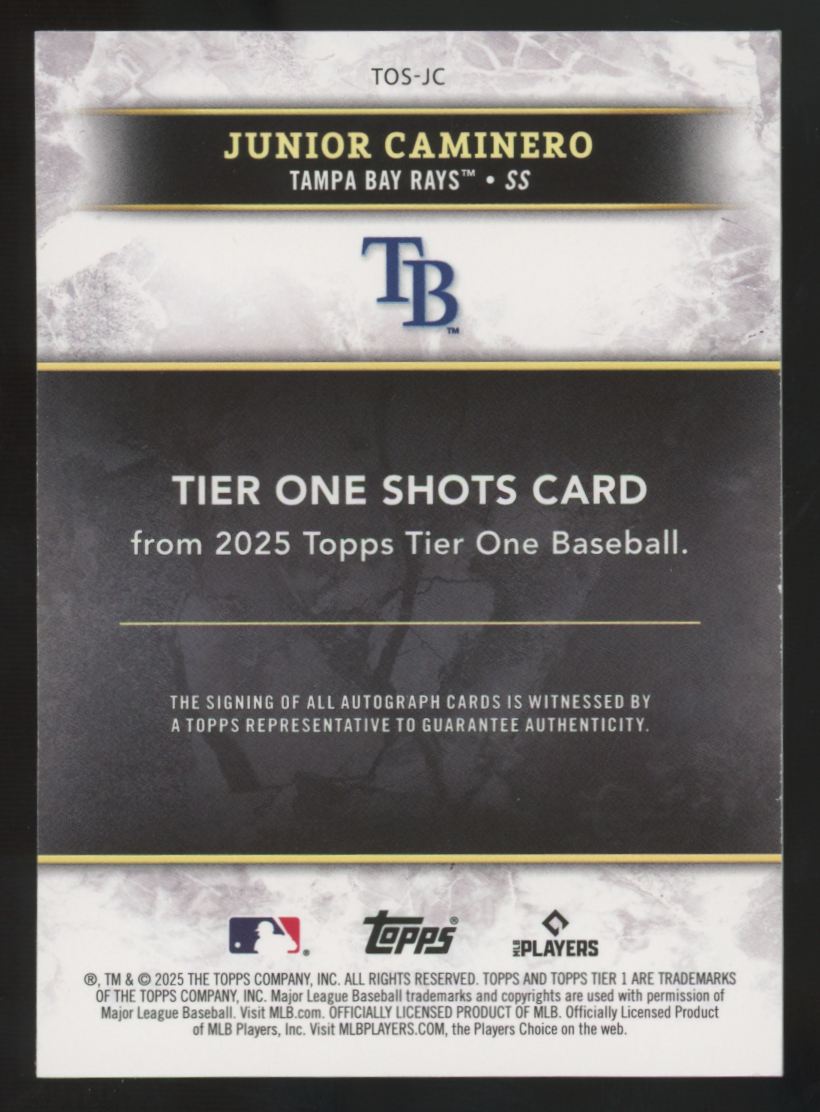 2025 Topps Tier One Junior Caminero Tier One Shots Auto /149 #TOS-JC