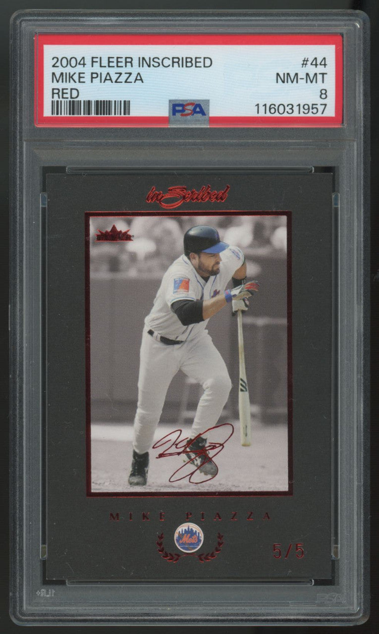 2004 Fleer Inscribed Mike Piazza Red /5 #44 PSA 8