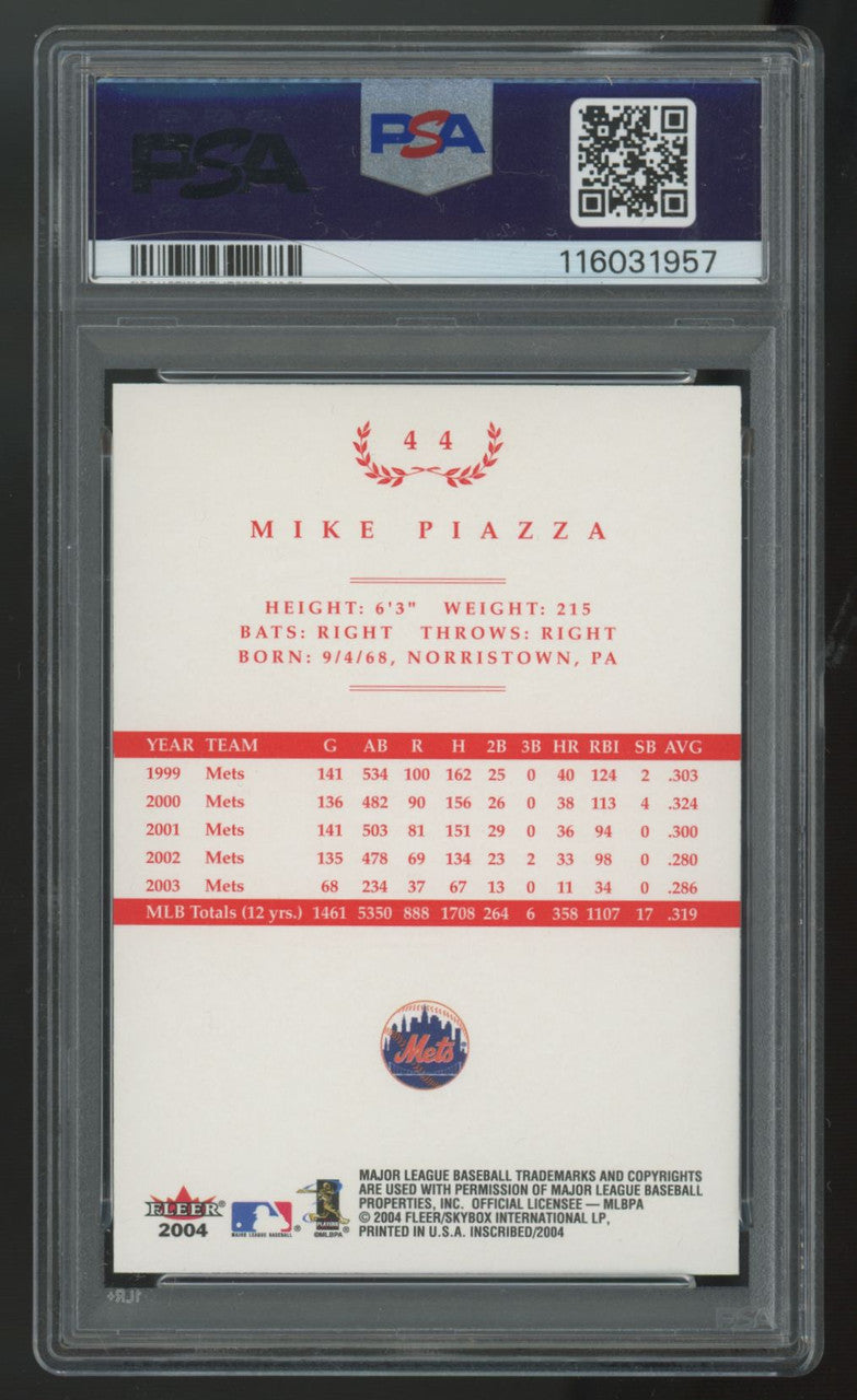 2004 Fleer Inscribed Mike Piazza Red /5 #44 PSA 8