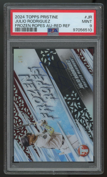 2024 Topps Pristine Julio Rodriguez Frozen Ropes Auto Red /5 #FRA-JR PSA 9