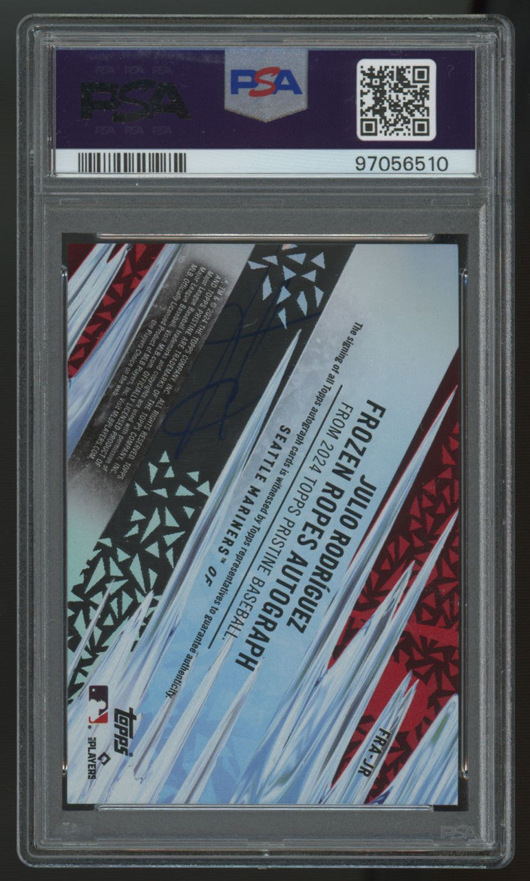 2024 Topps Pristine Julio Rodriguez Frozen Ropes Auto Red /5 #FRA-JR PSA 9