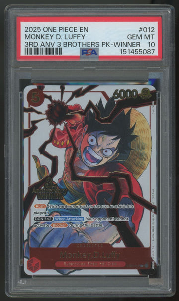 2025 One Piece Monkey D. Luffy 3rd Anniversary Winner Foil #012 PSA 10