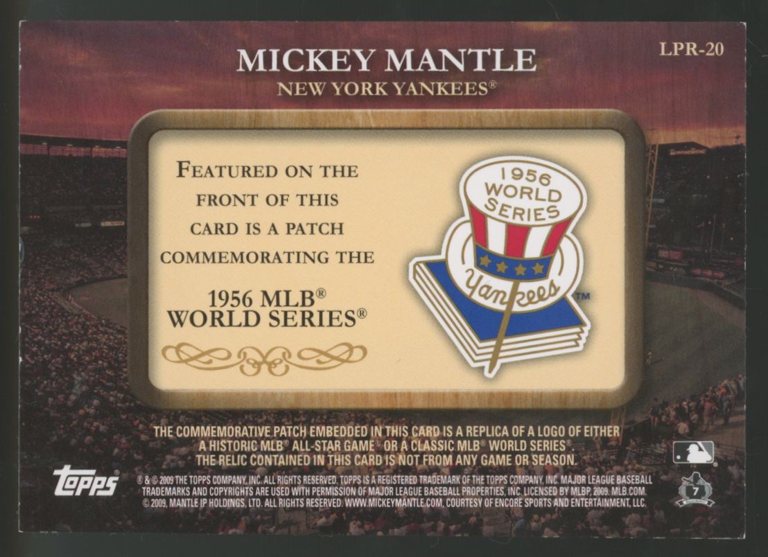 2009 Topps Mickey Mantle 1956 Historical Commemorative Patch #LPR-20