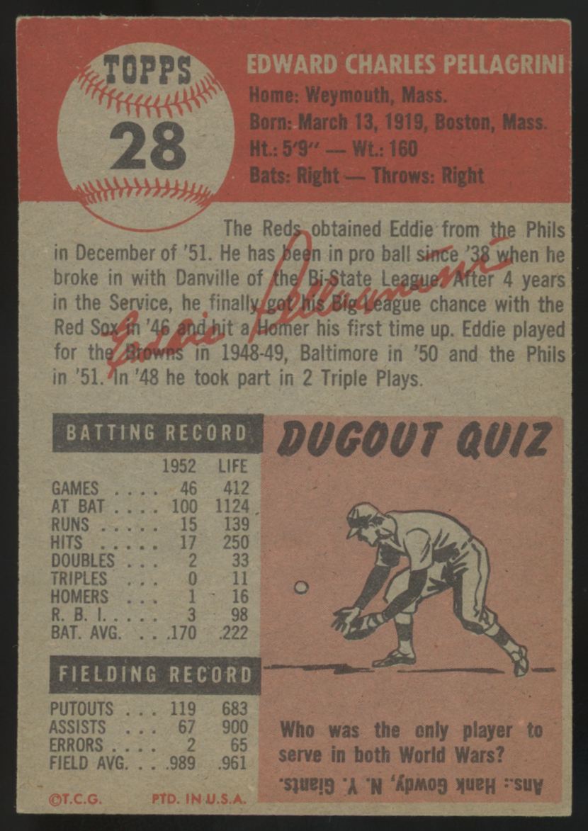 1953 Topps Eddie Pellagrini #28 EX/MT