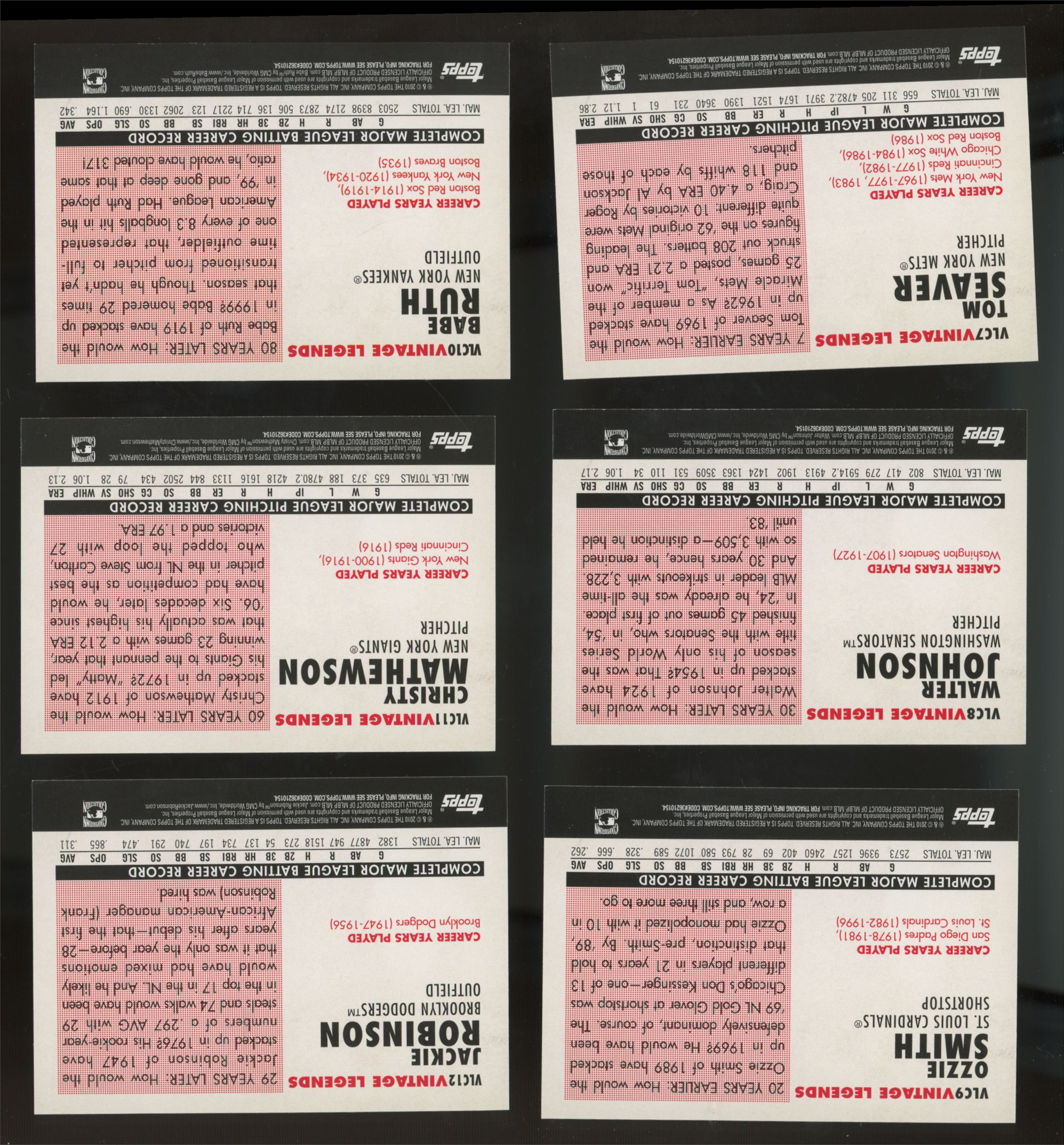 2010 Topps Baseball Vintage Legends Collection Complete Set (50/50)