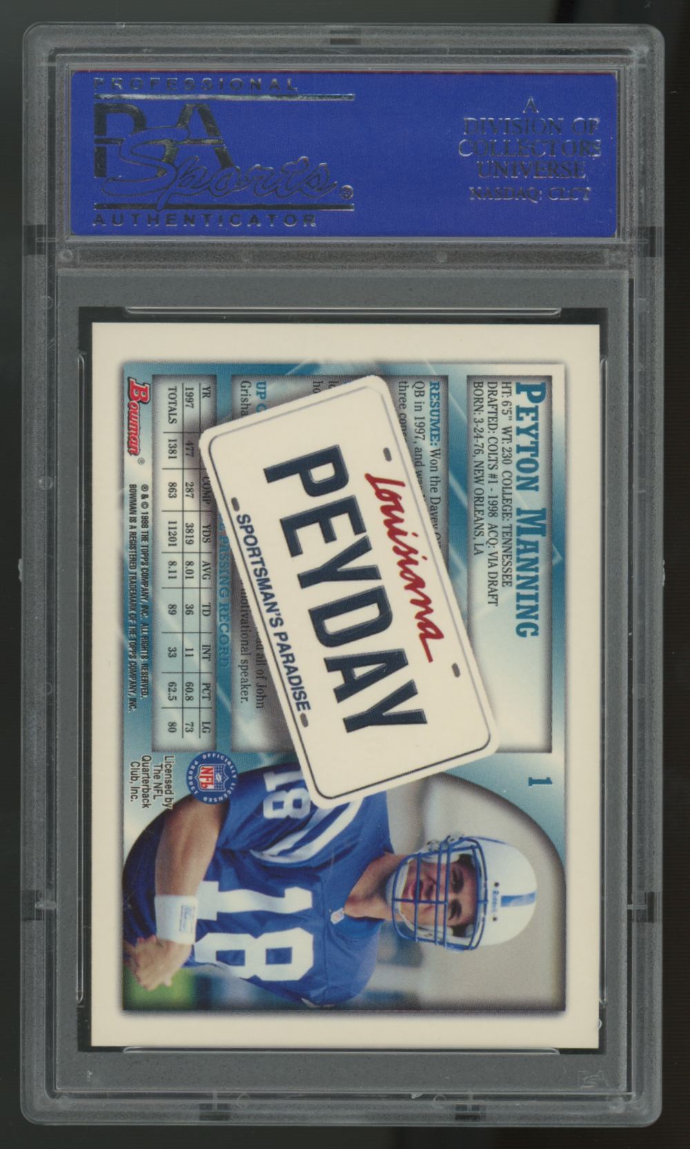 1998 Bowman Interstate Peyton Manning RC #1 PSA 10