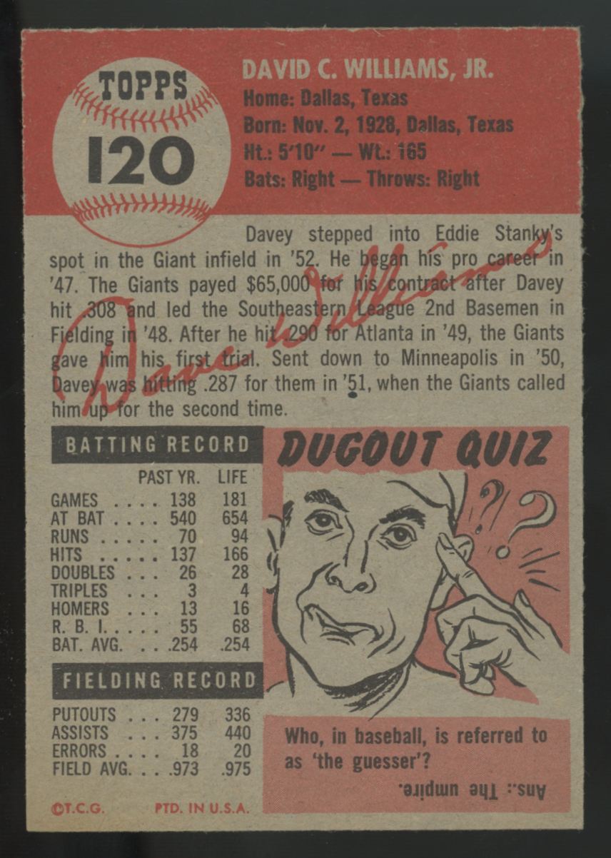 1953 Topps Davey Williams #120 NM