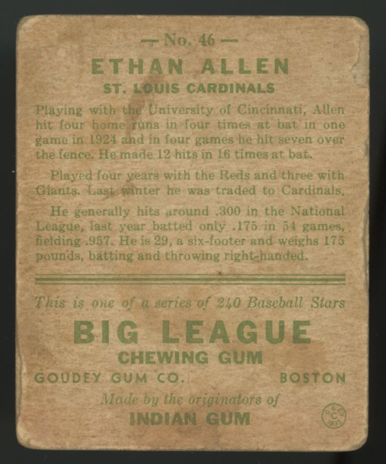1933 Goudey Ethan Allen #46 F/G