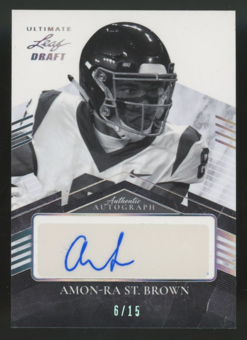 2021 Leaf Ultimate Draft Amon-Ra St. Brown RC Silver Spectrum Auto /15 #PA-ARS