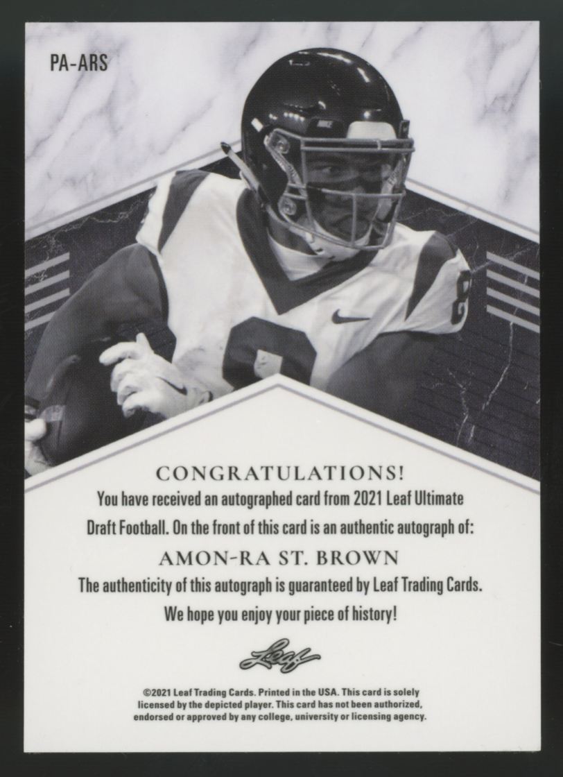 2021 Leaf Ultimate Draft Amon-Ra St. Brown RC Silver Spectrum Auto /15 #PA-ARS