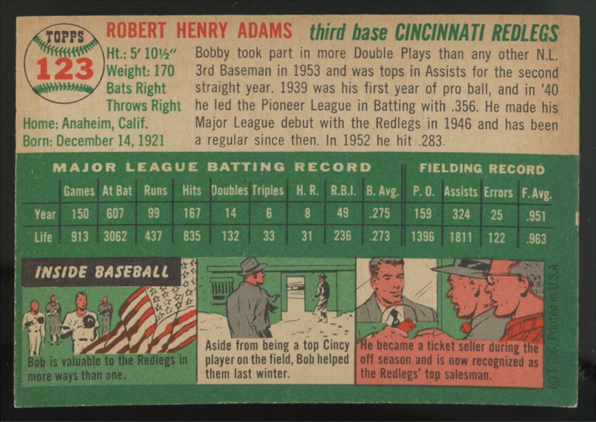 1954 Topps Bobby Adams #123 NM