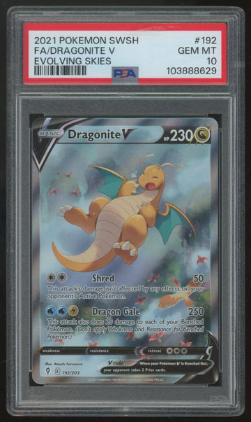2021 Pokemon Dragonite V Evolving Skies Full Art #192 PSA 10 (B)