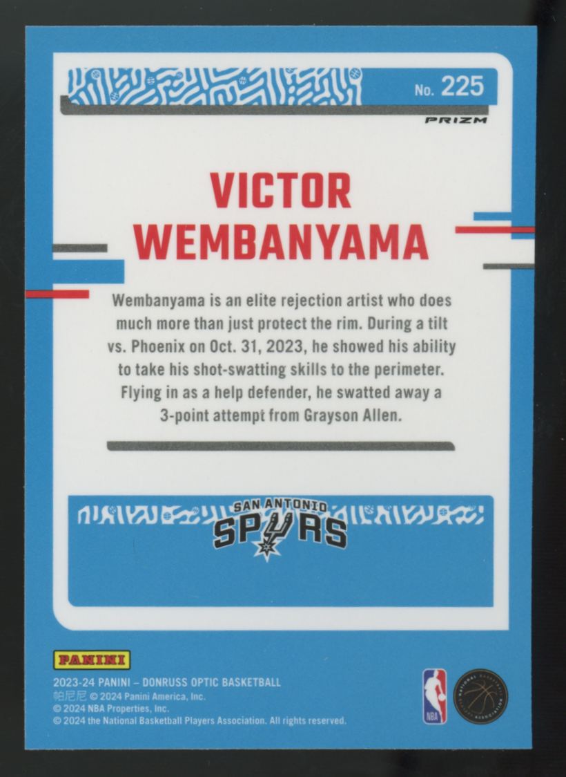 2023-24 Donruss Optic Victor Wembanyama RC Rated Rookie Blue Velocity #225
