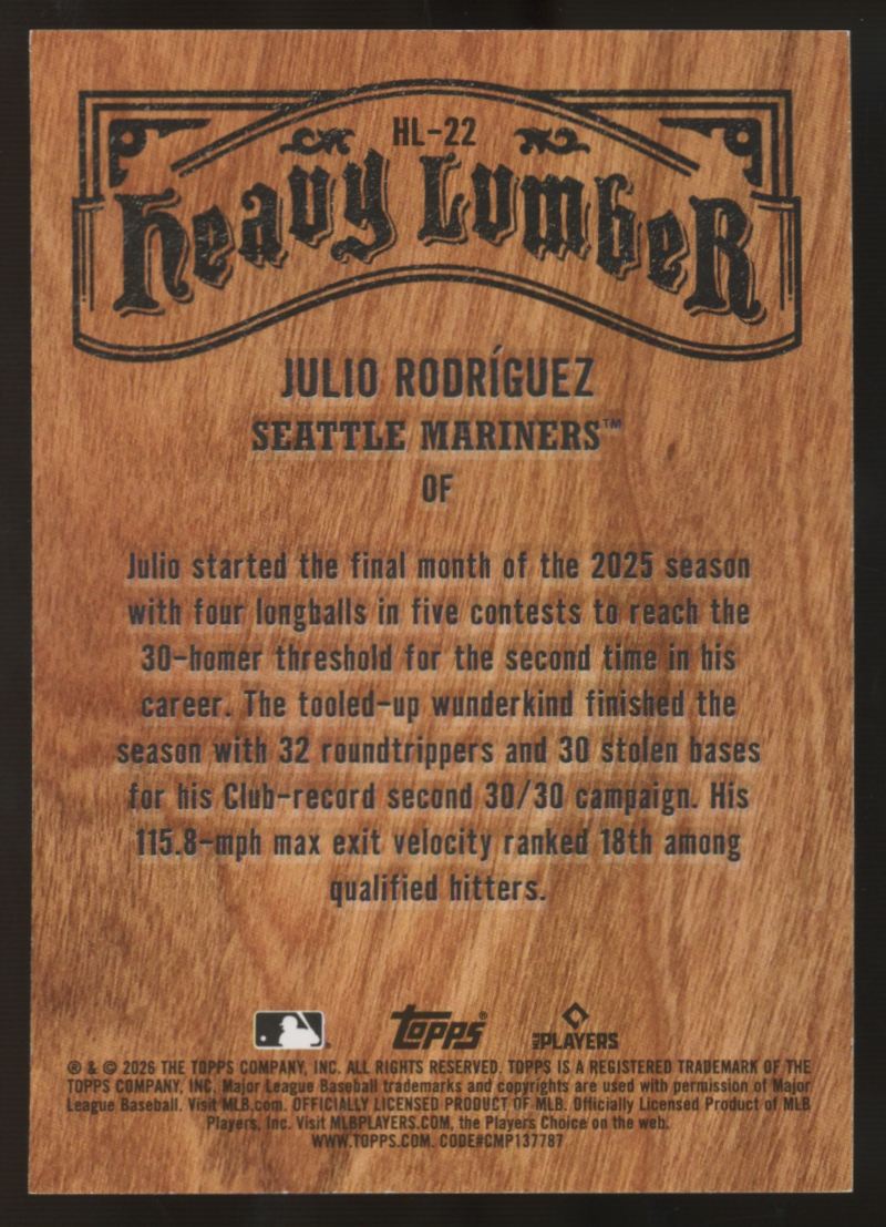2026 Topps Series Two Julio Rodriguez Heavy Lumber SSP #HL-22