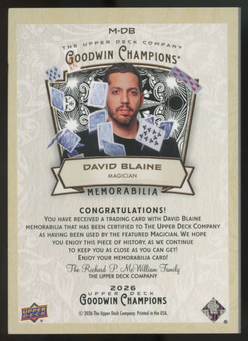 2026 Upper Deck Goodwin Champions David Blaine Playing Card Relic #M-DB