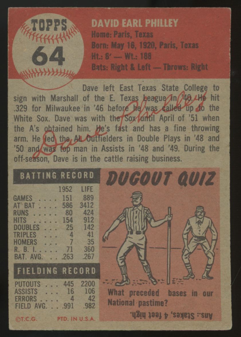 1953 Topps Dave Philley #64 EX