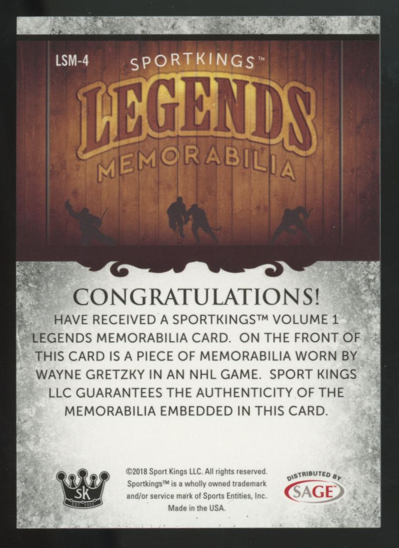2018 Sage Sportkings Vol. 1 Wayne Gretzky Legend Patch #LSM-4