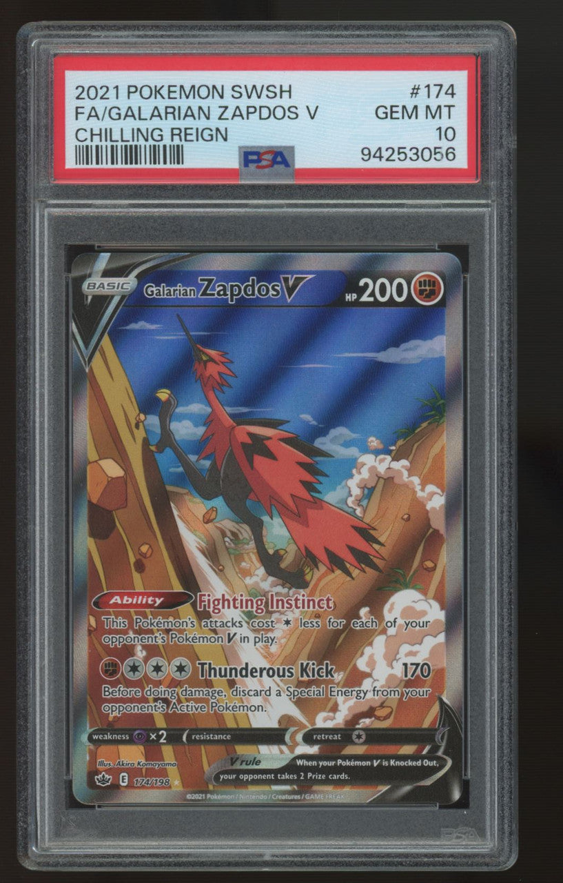 2021 Pokemon Galarian Zapdos V Chilling Reign Full Art #174 PSA 10