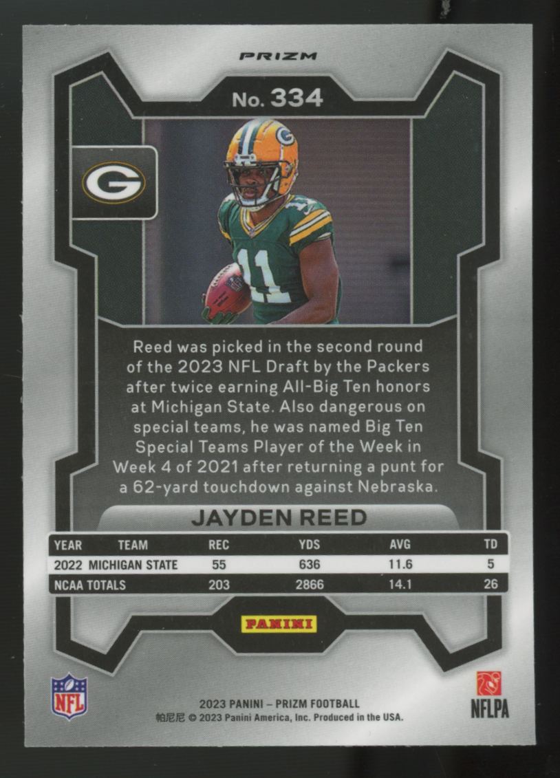 2023 Panini Prizm Jayden Reed RC Black & White Checker #334