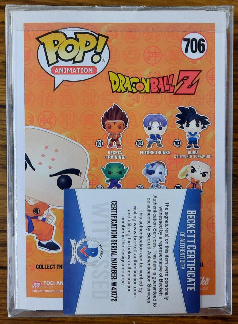 Dragon Ball Z Krillin Sonny Strait Signed Funko Pop #706 Beckett Witnessed w COA