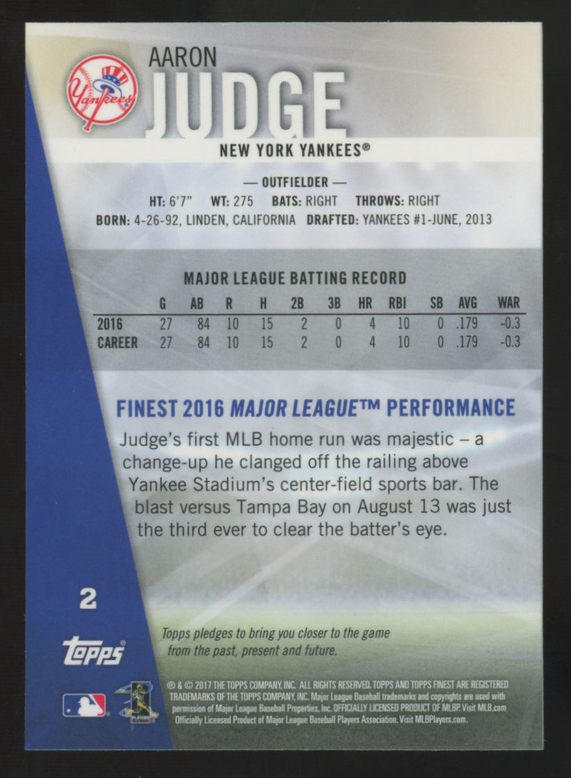2017 Topps Finest Aaron Judge RC #2