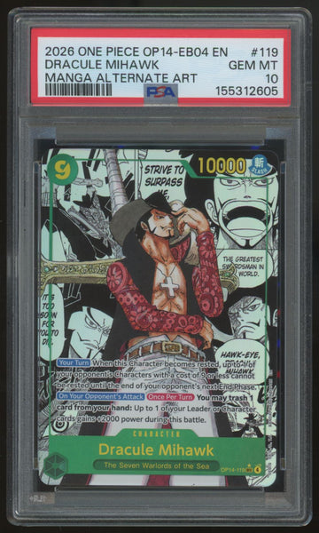 2026 One Piece Dracule Mihawk EB04 Manga Alt Art #119 PSA 10