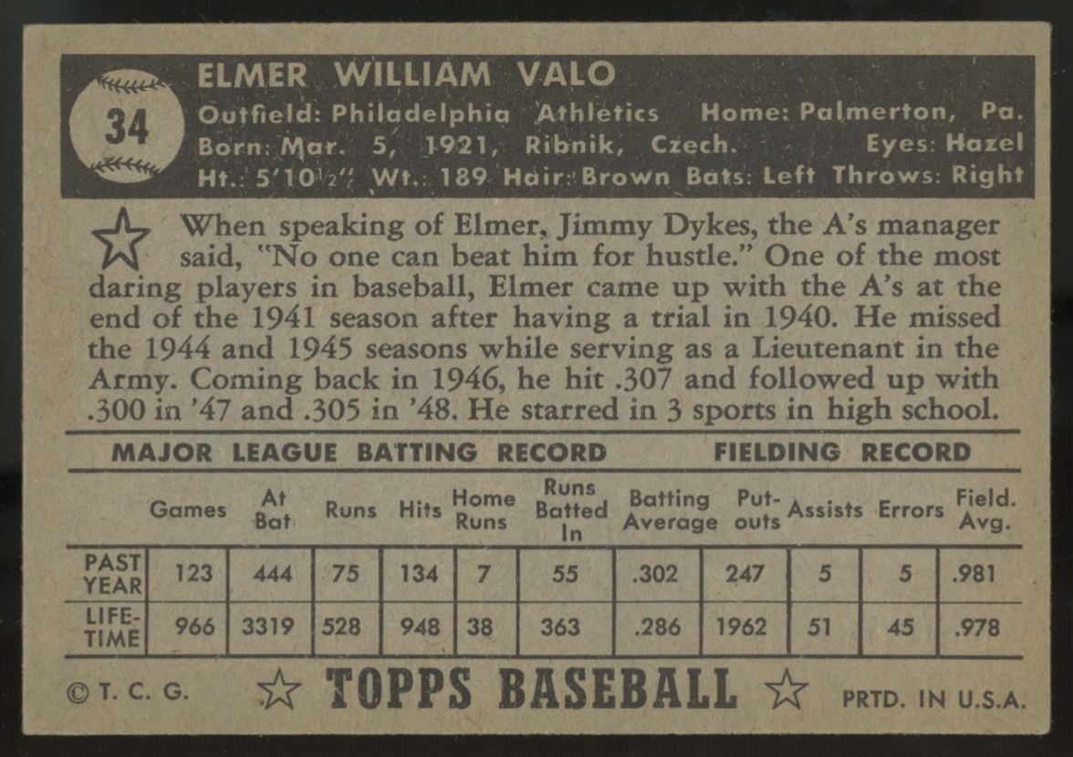 1952 Topps Elmer Valo #34 EX