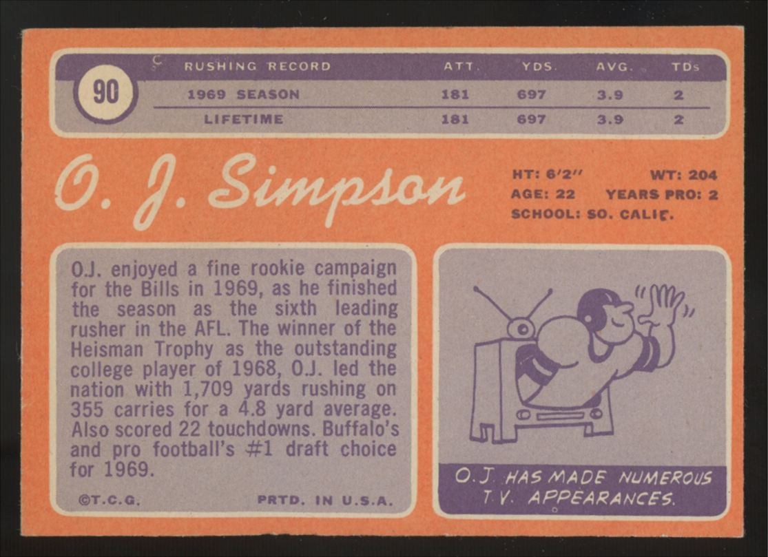 1970 Topps O.J. Simpson RC #90 VG/EX "A"