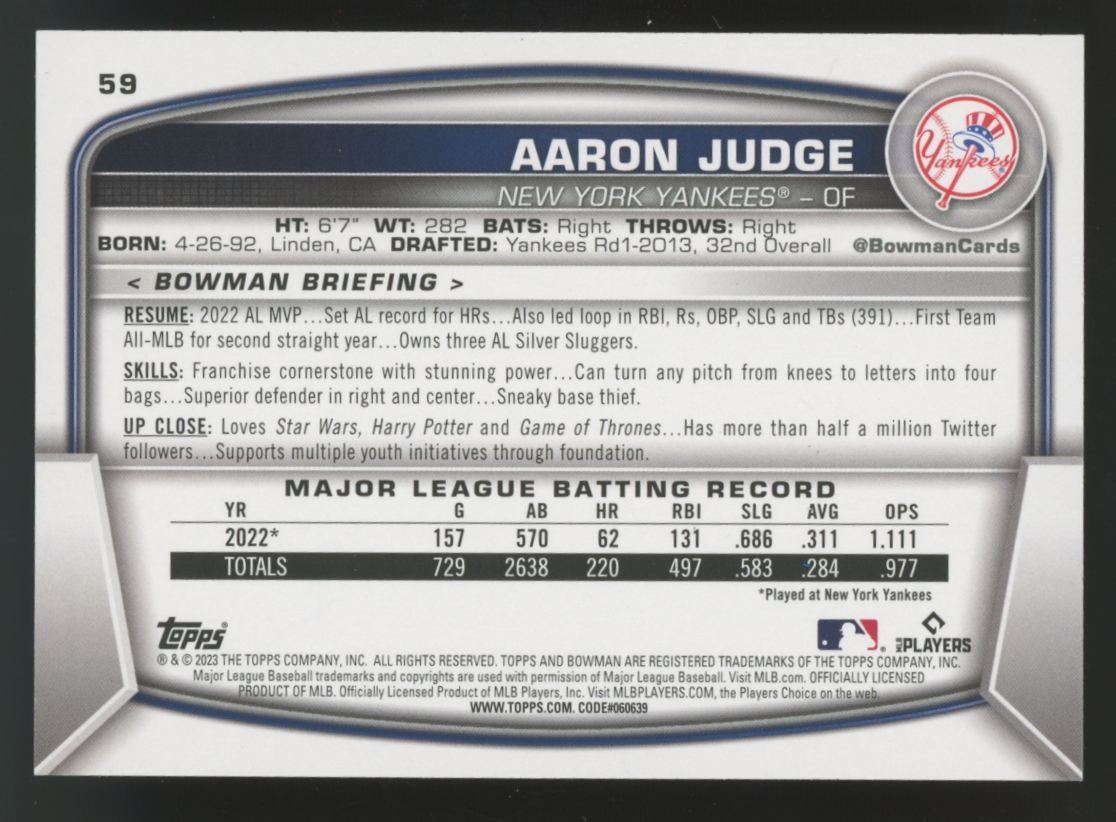 2023 Bowman Aaron Judge Purple Pattern /199 #59