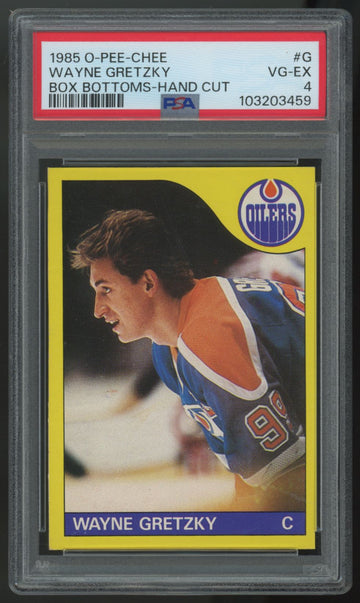 1985-86 O-Pee-Chee Wayne Gretzky Box Bottoms-Hand Cut #G PSA 4