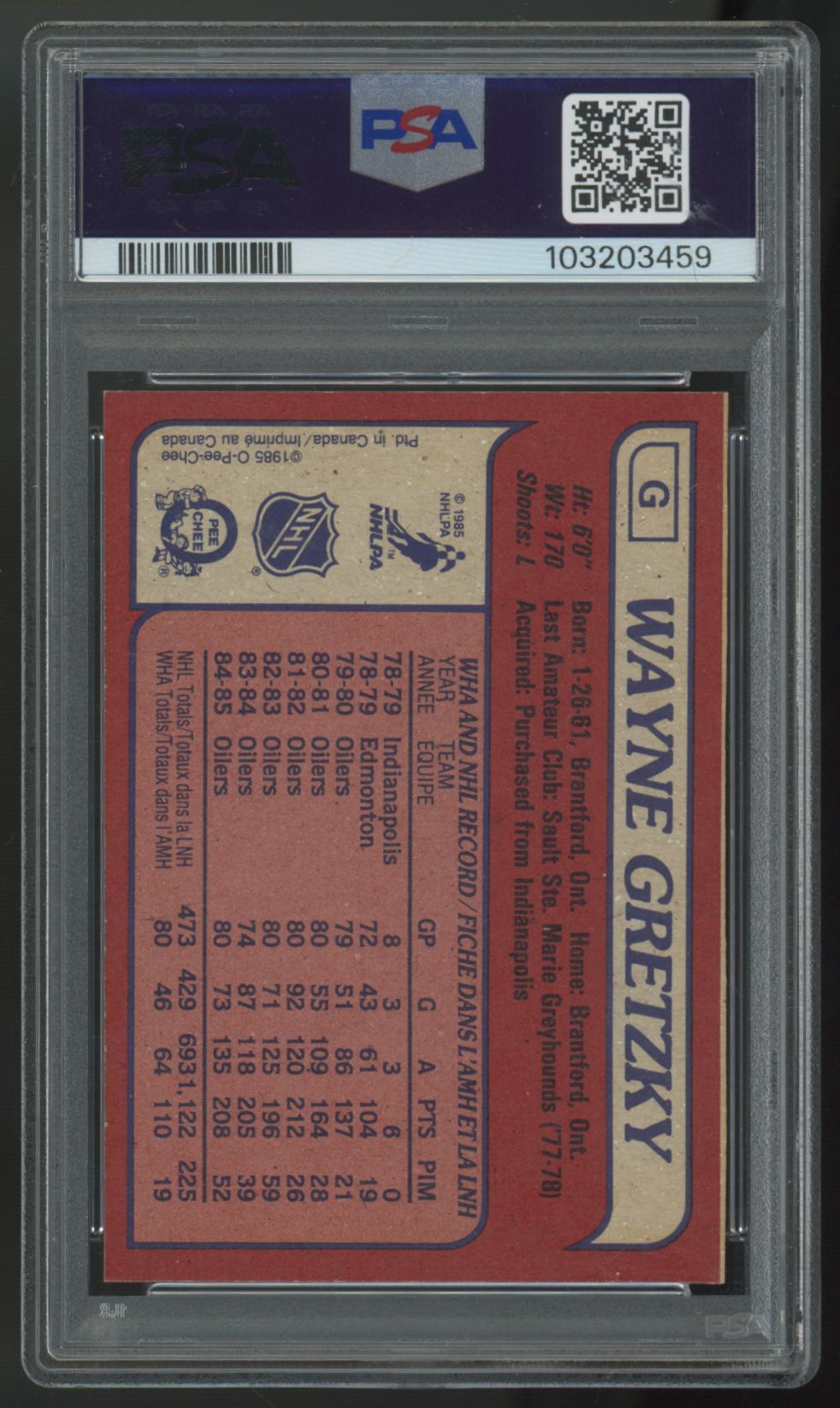 1985-86 O-Pee-Chee Wayne Gretzky Box Bottoms-Hand Cut #G PSA 4