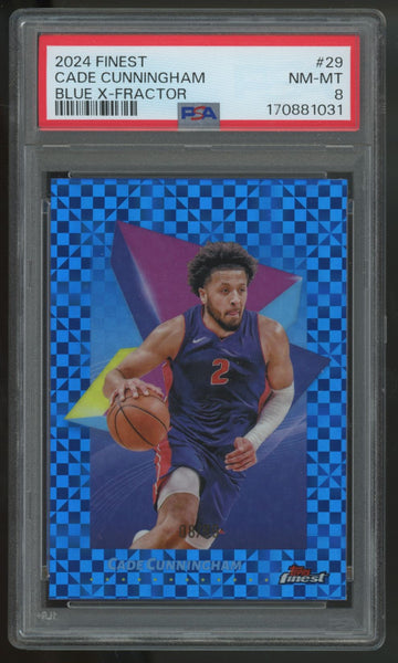 2024-25 Topps Finest Cade Cunningham Blue X-Fractor /99 #29 PSA 8
